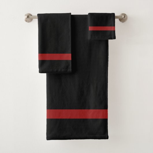 Zwart + donkerrood bad handdoek (Insitu)