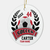 Zwart, Donkerrood en Wit Personaliseer Voetbal ⚽ Keramisch Ornament (Links)