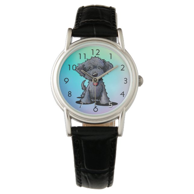 Zwart DOODLE Puppy Horloge (Voorkant)