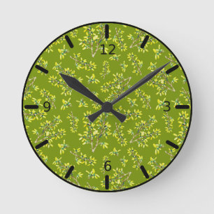 Zwart doorn groen patroon   ronde klok