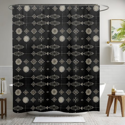 Zwart douchegordijn met design