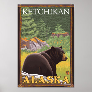 Zwart draag in Bos - Ketchikan, Alaska Poster