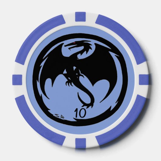 Zwart Dragon blauw 10 gestreepte poker chip (Voorkant)