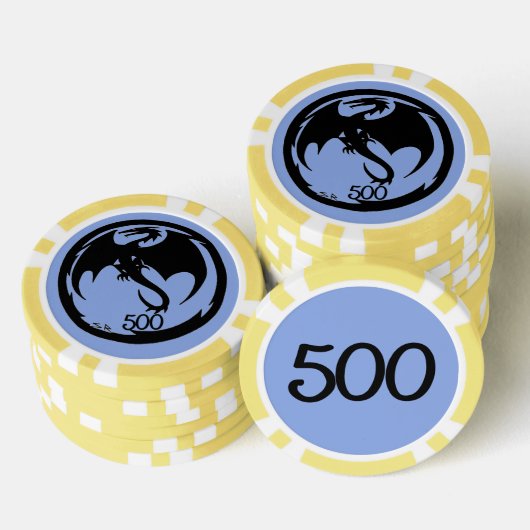Zwart Dragon blauw geel 500 gestreepte poker chip (Opstapeling)