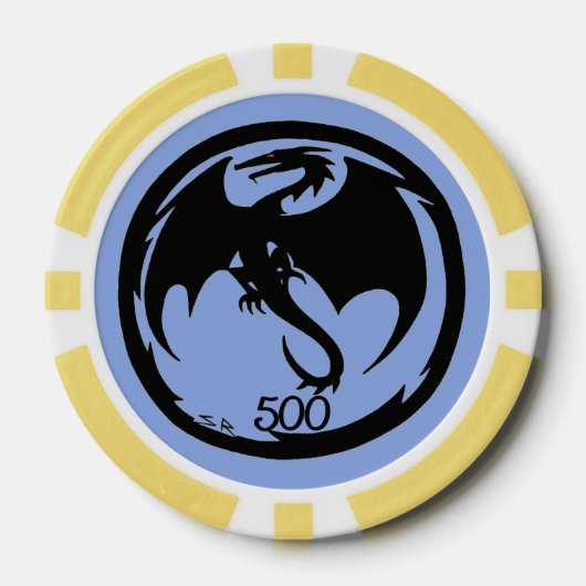Zwart Dragon blauw geel 500 gestreepte poker chip