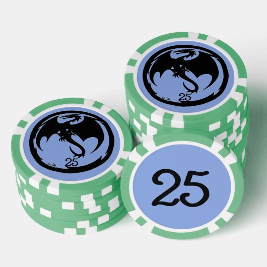Zwart Dragon blauw groen 25 gestreepte poker chip (Opstapeling)