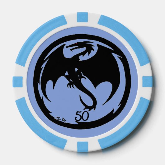 Zwart Dragon blauw lt blauw 50 gestreepte poker ch Poker Chips (Voorkant)