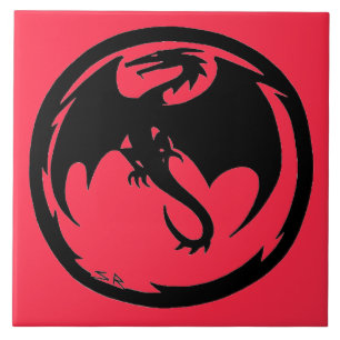 Zwart dragon Coral grote tegel Tegeltje