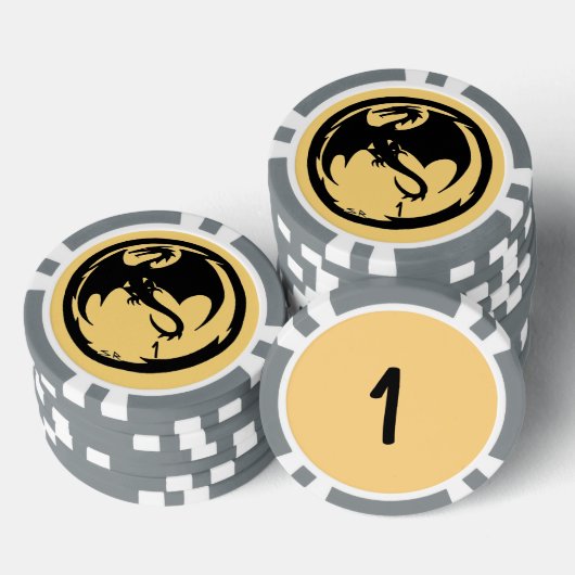 Zwart Dragon goud grijs 1 gestreepte poker chip (Opstapeling)