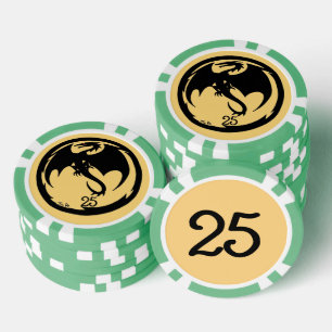Zwart Dragon goud groen 25 gestreepte poker chip