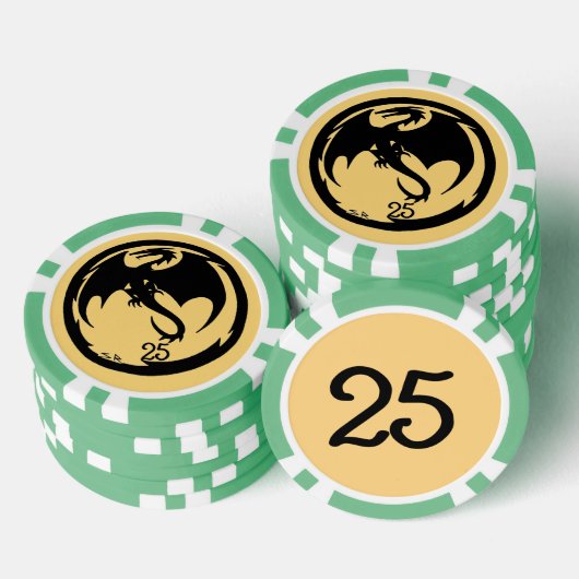 Zwart Dragon goud groen 25 gestreepte poker chip (Opstapeling)