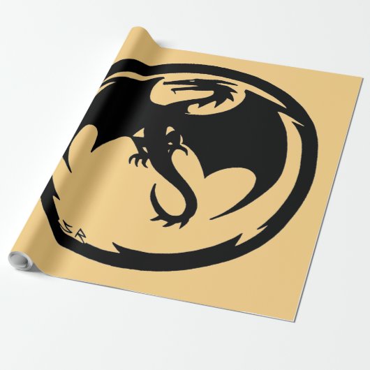 Zwart Dragon goud mat inpakpapier groot (Uitgerold)