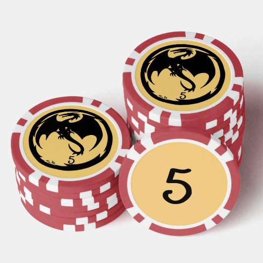 Zwart Dragon goud rood 5 gestreepte poker chip (Opstapeling)