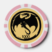 Zwart Dragon goud roze 1000 gestreepte poker chip (Voorkant)