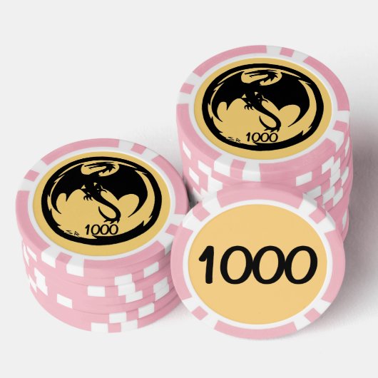 Zwart Dragon goud roze 1000 gestreepte poker chip (Opstapeling)