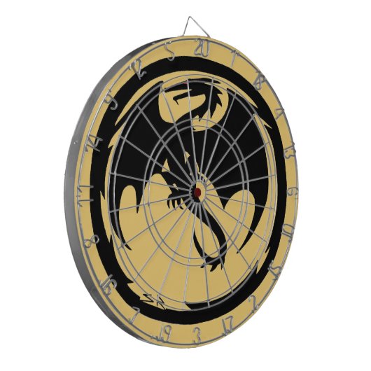 Zwart Dragon gouden dartboard Dartbord (Voorkant Links)