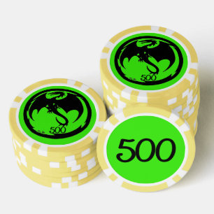Zwart Dragon groen geel 500 gestreepte poker chip