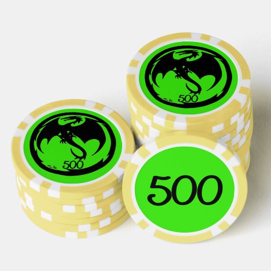 Zwart Dragon groen geel 500 gestreepte poker chip (Opstapeling)