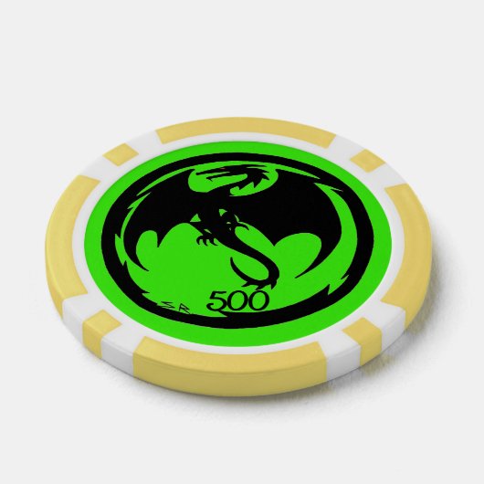 Zwart Dragon groen geel 500 gestreepte poker chip (Enkel)