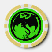 Zwart Dragon groen geel 500 gestreepte poker chip (Voorkant)