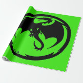 Zwart Dragon groen mat inpakpapier groot (Uitgerold)