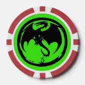 Zwart Dragon groen rood 5 gestreepte poker chip (Voorkant)