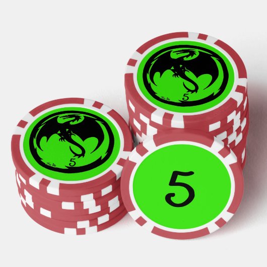 Zwart Dragon groen rood 5 gestreepte poker chip (Opstapeling)