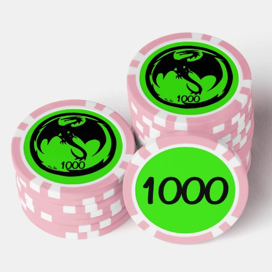 Zwart Dragon groen roze 1000 gestreepte pokerchip (Opstapeling)