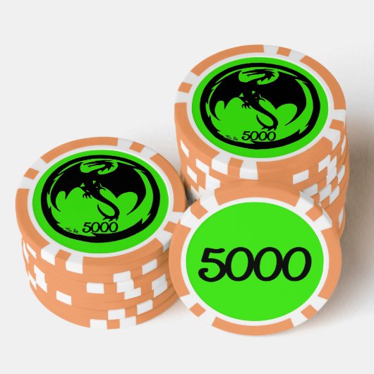 Zwart Dragon groen sinaasappel 5000 gestreepte pok Poker Chips (Opstapeling)