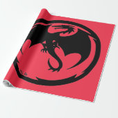 Zwart Dragon koraal glanzend inpakpapier groot (Uitgerold)