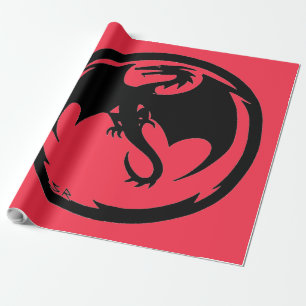 Zwart Dragon koraal glanzend inpakpapier groot
