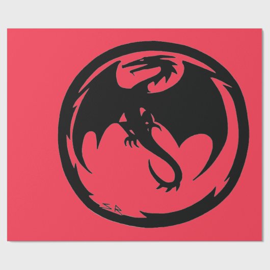 Zwart Dragon koraal glanzend inpakpapier groot (Vlak)