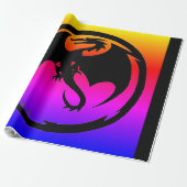 Zwart Dragon neon glanzend inpakpapier groot (Uitgerold)