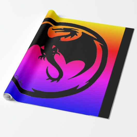 Zwart Dragon neon glanzend inpakpapier groot (Uitgerold)
