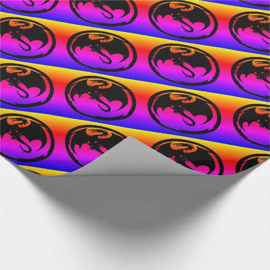 Zwart Dragon neon glanzend inpakpapier medium (Hoek)