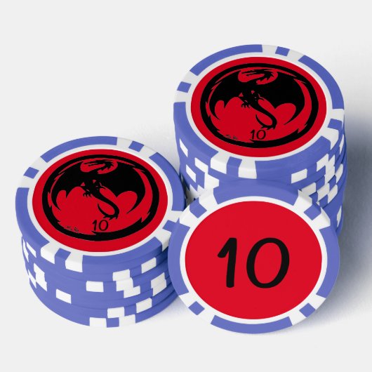 Zwart Dragon rood blauw 10 gestreepte poker chip (Opstapeling)