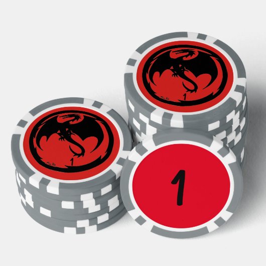 Zwart Dragon rood grijs 1 gestreepte poker chip (Opstapeling)