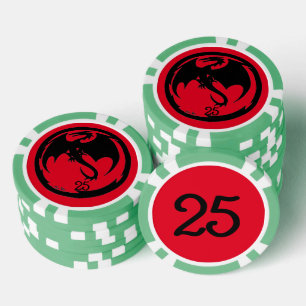 Zwart Dragon rood groen 25 gestreepte poker chip