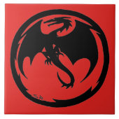 Zwart dragon Rood, groot tegel Tegeltje (Voorkant)