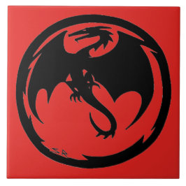 Zwart dragon Rood, groot tegel Tegeltje
