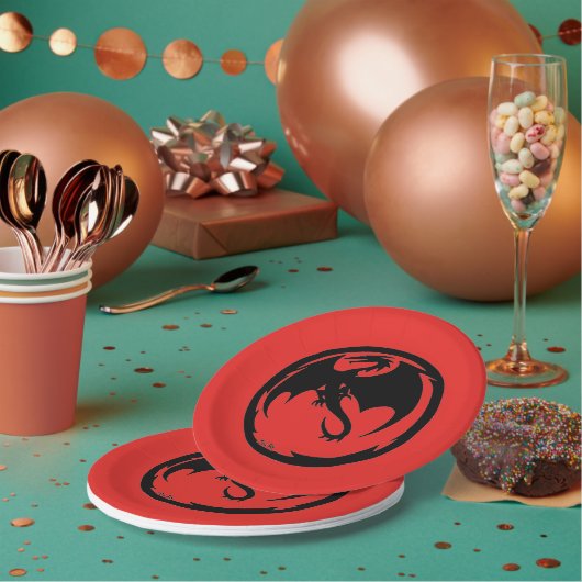 Zwart Dragon rood papier borden Papieren Bordje (Multi)