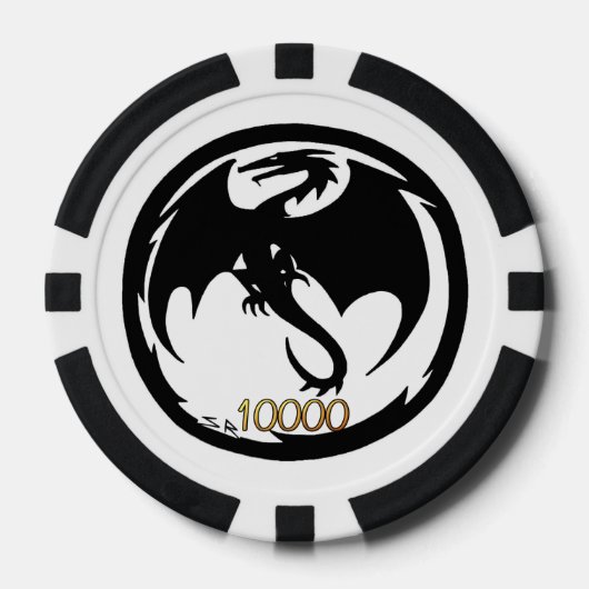 Zwart Dragon wit blk goud 10K streep poker chip (Voorkant)