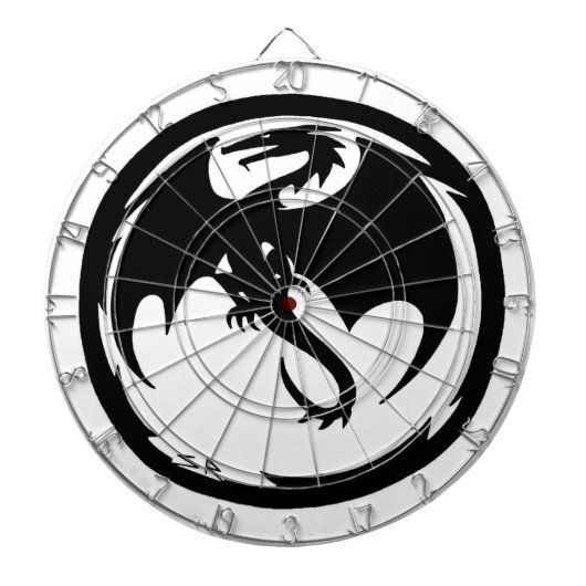 Zwart Dragon wit dartboard Dartbord (Voorkant)