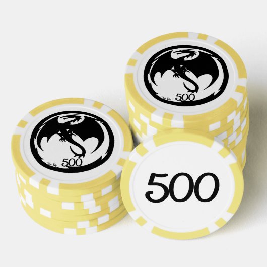 Zwart Dragon wit geel 500 gestreepte poker chip (Opstapeling)