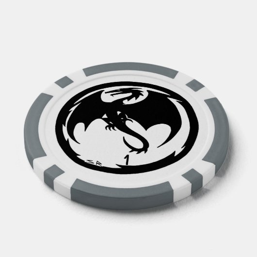 Zwart Dragon wit grijs 1 gestreepte poker chip (Enkel)