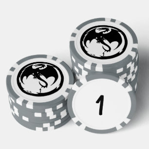 Zwart Dragon wit grijs 1 gestreepte poker chip