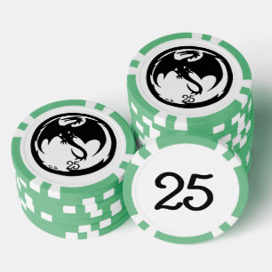 Zwart Dragon wit groen 25 gestreepte poker chip