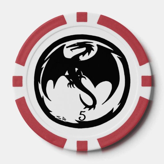 Zwart Dragon wit rood 5 gestreepte poker chip (Voorkant)
