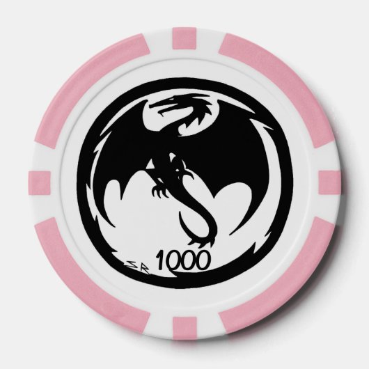 Zwart Dragon wit roze 1000 gestreepte pokerchip (Voorkant)