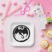 Zwart Dragon wit vierkant papier borden Papieren Bordje (Feest)